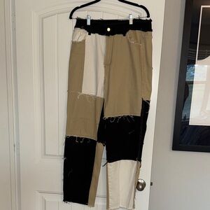 Patchwork Pants in Black, Tan, and Cream